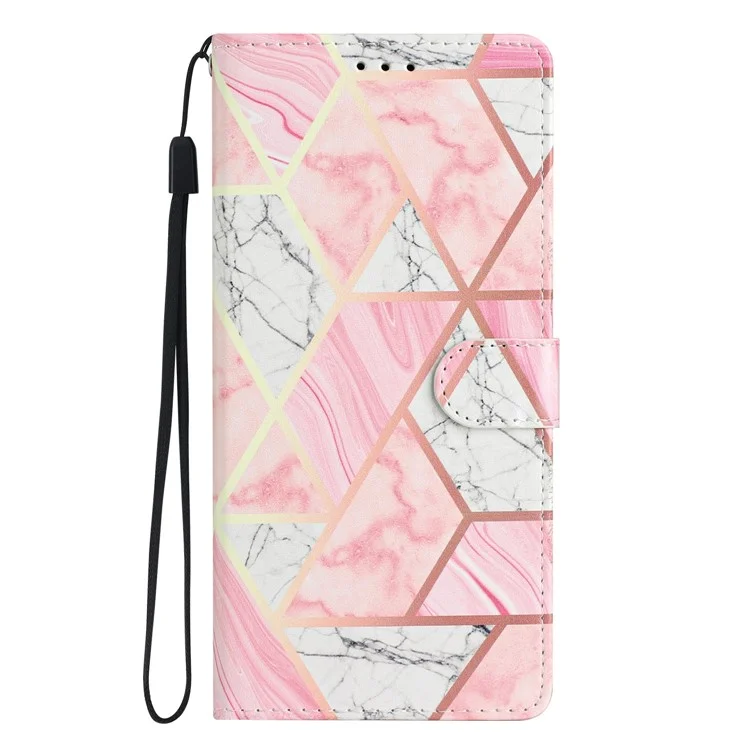 Para Oppo A54 5G / A74 5G / A94 5G Patrón de Impresión Polleja Funda de Billetera PU Cierre Magnético Magnético Flip Cubierta de Teléfono Protectora Con Correa - Mármol Rosa