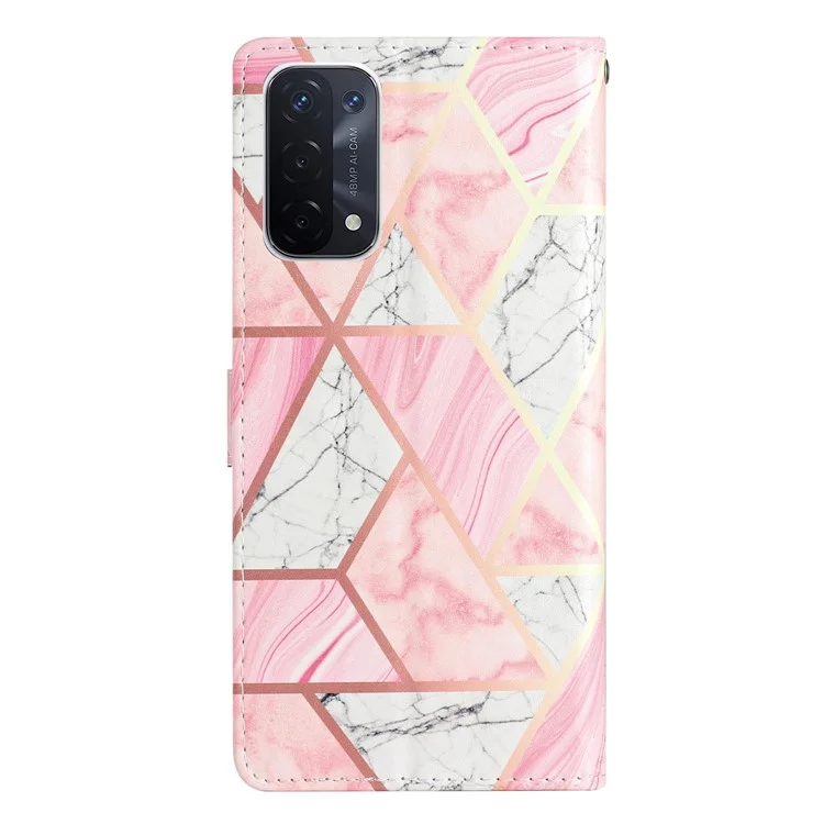Para Oppo A54 5G / A74 5G / A94 5G Patrón de Impresión Polleja Funda de Billetera PU Cierre Magnético Magnético Flip Cubierta de Teléfono Protectora Con Correa - Mármol Rosa