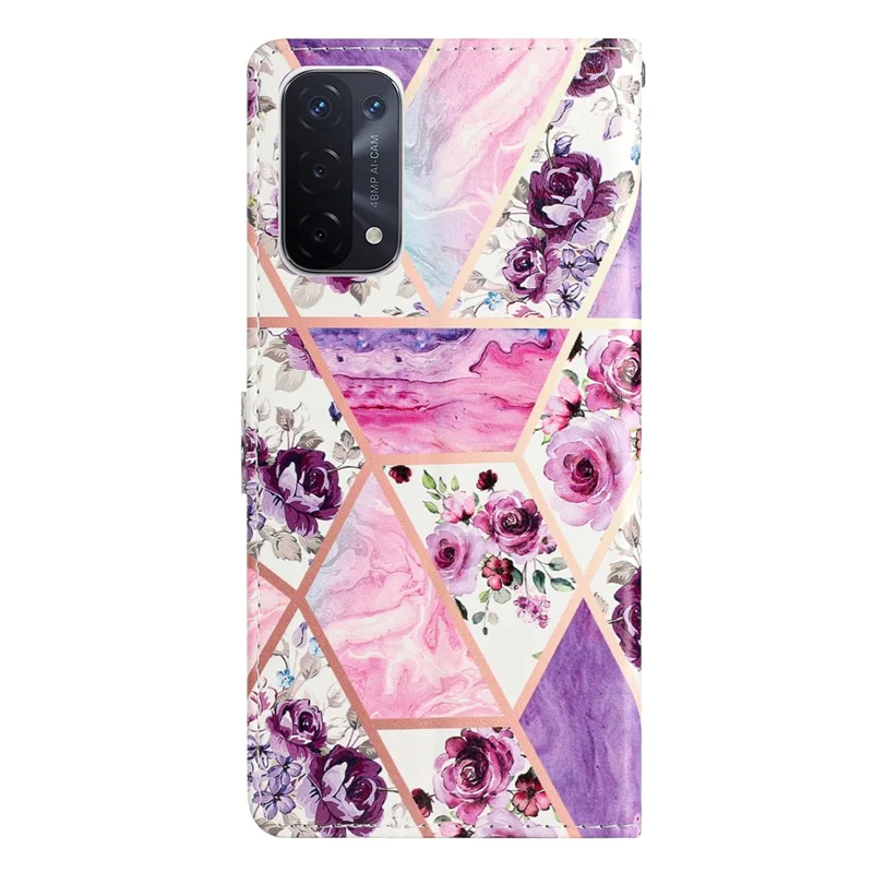 Für Oppo A54 5G / A74 5G / A94 5G Muster Druckklappständer Brieftasche Hülle PU Leder Magnetverschluss Flip -schutz Telefonabdeckung Mit Riemen - Lilane Blumen