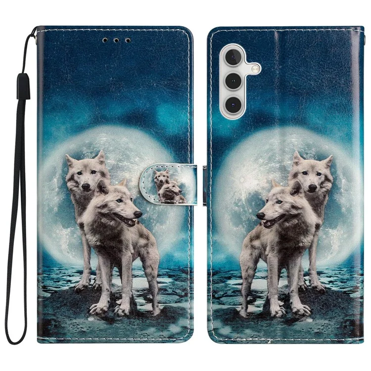 Für Samsung Galaxy A04s 4G (164,7 x 76,7 x 9,1 Mm) Musterdruck PU Leder Flip Case Wallet Ständer Magnetic Clasp -telefonabdeckung Mit Riemen - Zwei Wölfe