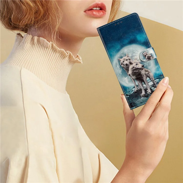 Für Samsung Galaxy A04s 4G (164,7 x 76,7 x 9,1 Mm) Musterdruck PU Leder Flip Case Wallet Ständer Magnetic Clasp -telefonabdeckung Mit Riemen - Zwei Wölfe