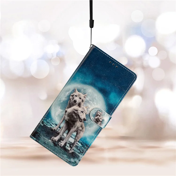 Für Samsung Galaxy A04s 4G (164,7 x 76,7 x 9,1 Mm) Musterdruck PU Leder Flip Case Wallet Ständer Magnetic Clasp -telefonabdeckung Mit Riemen - Zwei Wölfe