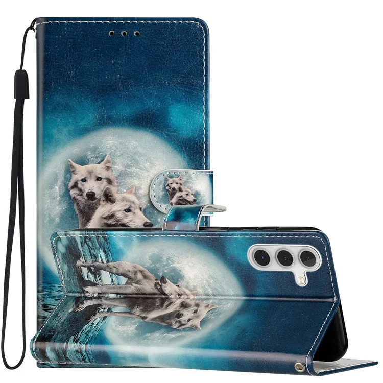Für Samsung Galaxy A04s 4G (164,7 x 76,7 x 9,1 Mm) Musterdruck PU Leder Flip Case Wallet Ständer Magnetic Clasp -telefonabdeckung Mit Riemen - Zwei Wölfe
