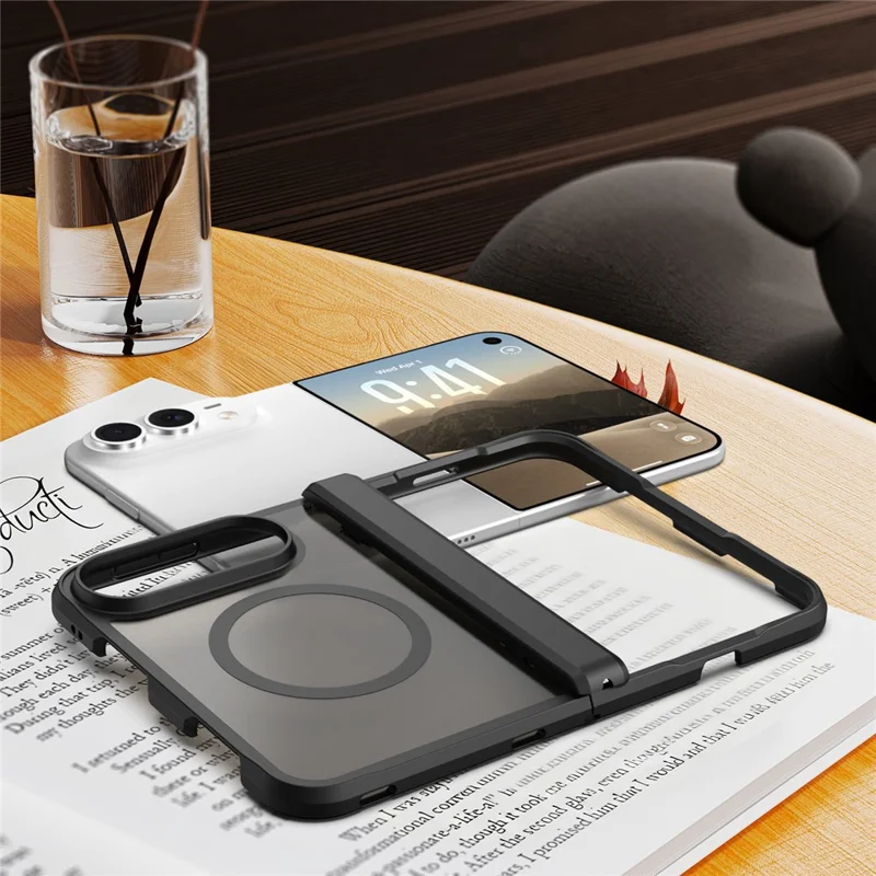 For iPhone Duo Magnetic Case Hinge Protection Hard PC Shockproof Phone Cover - Black