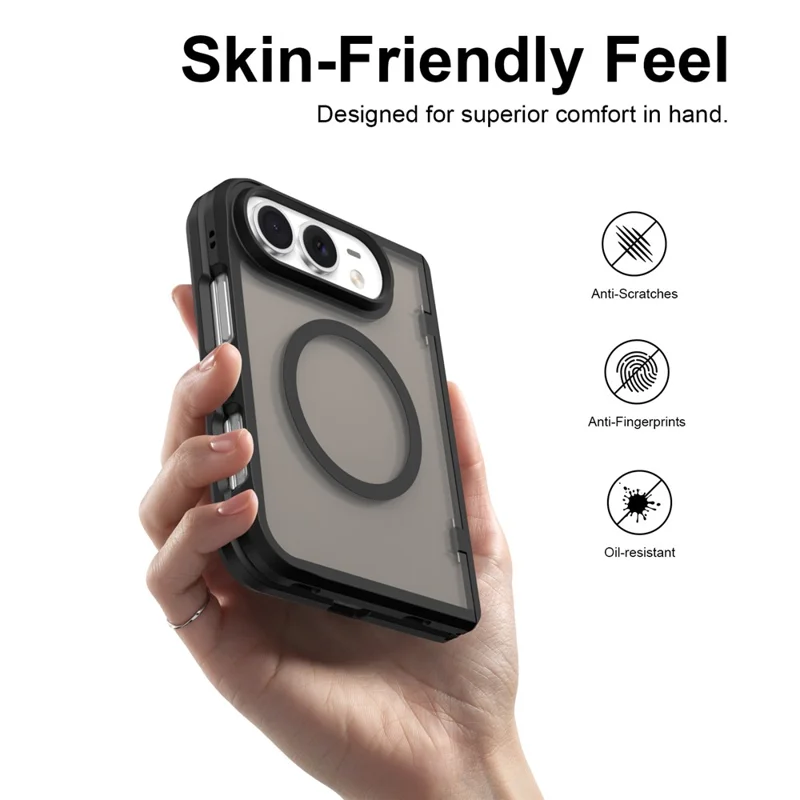 For iPhone Duo Magnetic Case Hinge Protection Hard PC Shockproof Phone Cover - Black