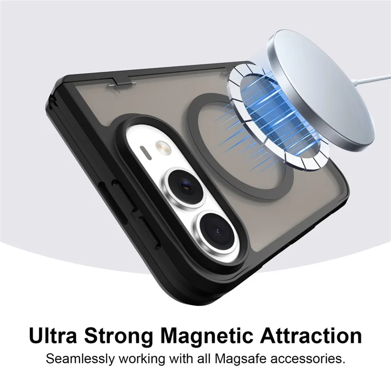 For iPhone Duo Magnetic Case Hinge Protection Hard PC Shockproof Phone Cover - Black