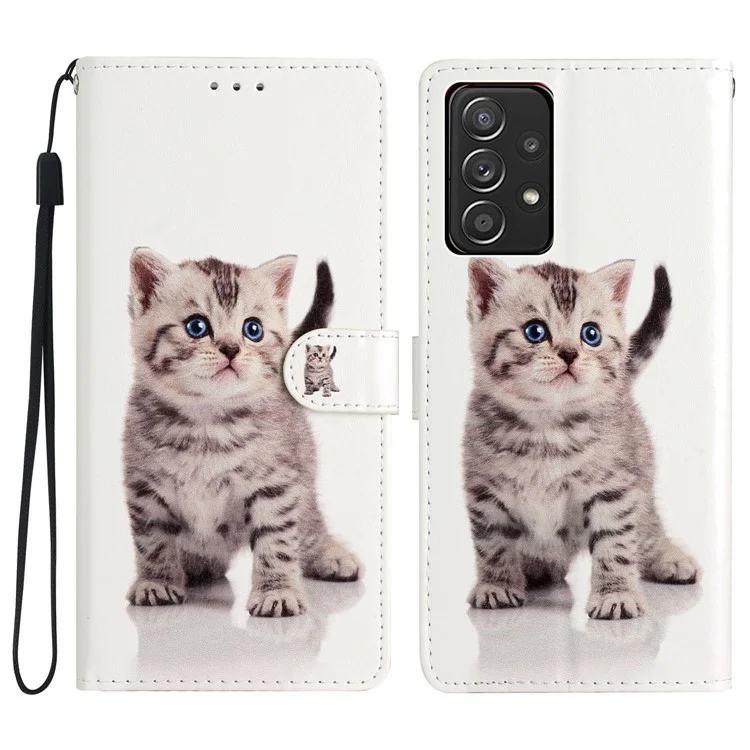 For Samsung Galaxy A53 5G PU Leather Wallet Phone Case Magnetic Closure Pattern Printing Stand Shockproof Cover with Strap - Cute Cat