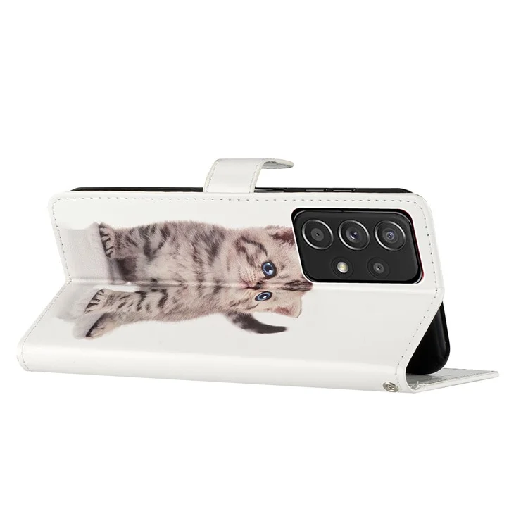 For Samsung Galaxy A53 5G PU Leather Wallet Phone Case Magnetic Closure Pattern Printing Stand Shockproof Cover with Strap - Cute Cat