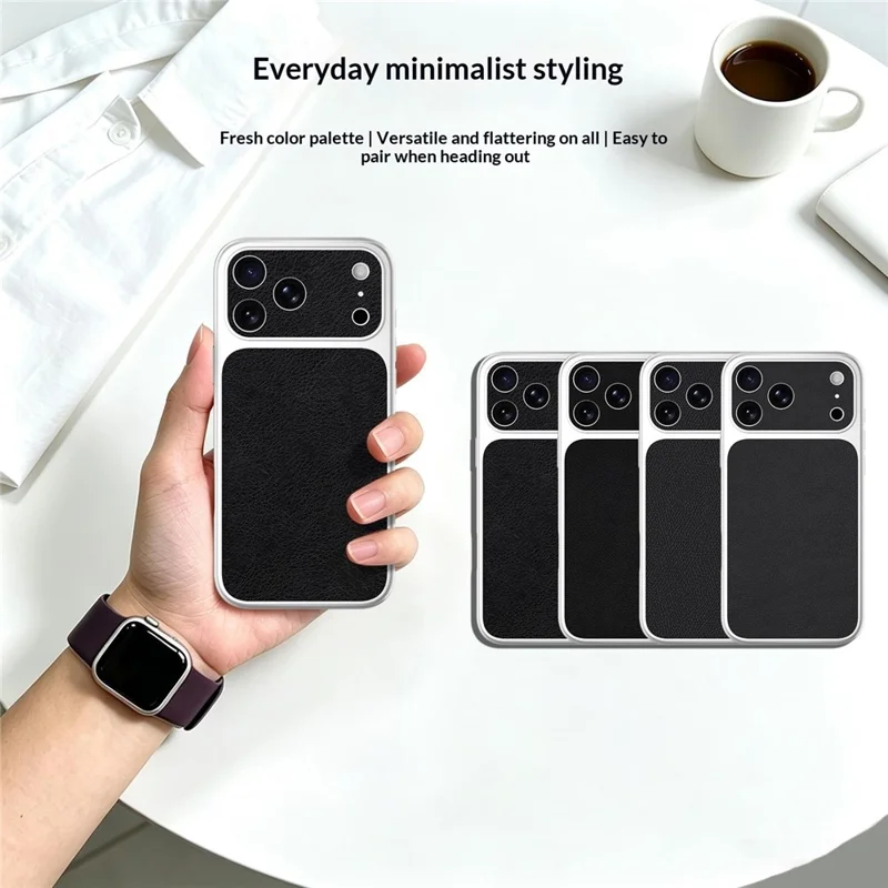 Funda para iPhone 18 Pro Max / 17 Pro Max, carcasa negra de cuero PU + PC + TPU, borde plateado antichoque, grano liso tipo lija