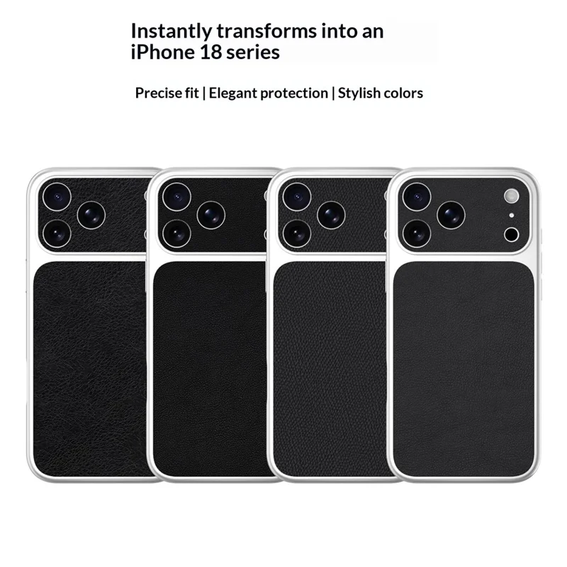 Funda para iPhone 18 Pro Max / 17 Pro Max, carcasa negra de cuero PU + PC + TPU, borde plateado antichoque, grano liso tipo lija