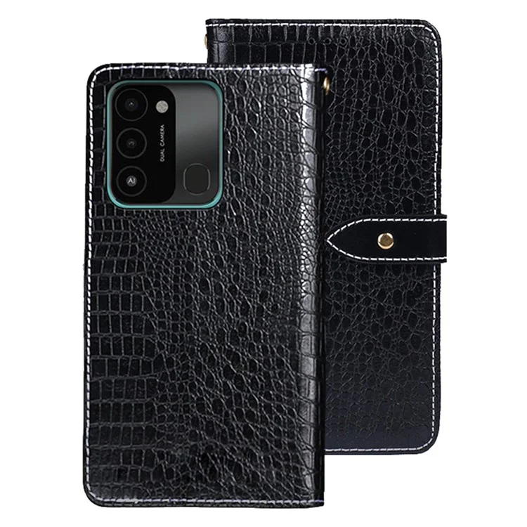 IDEWEI For TECNO Spark 8C 4G Crocodile Texture Phone Flip Cover Magnetic Closure PU Leather Wallet Stand Phone Case - Black