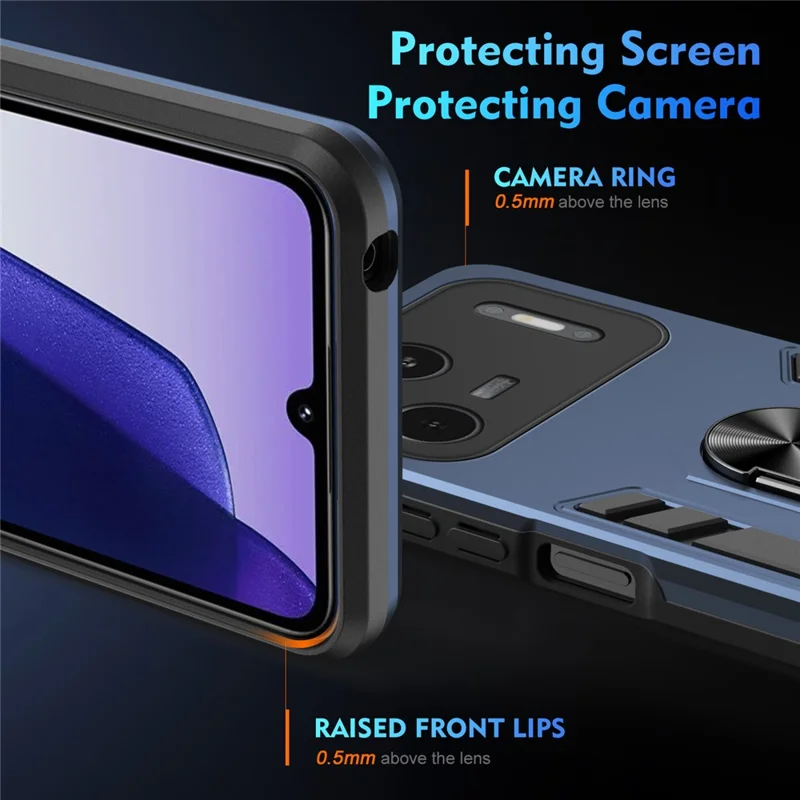 For itel Power 80 Case PC + TPU Drop Defend Phone Cover with Ring Kickstand - Blue