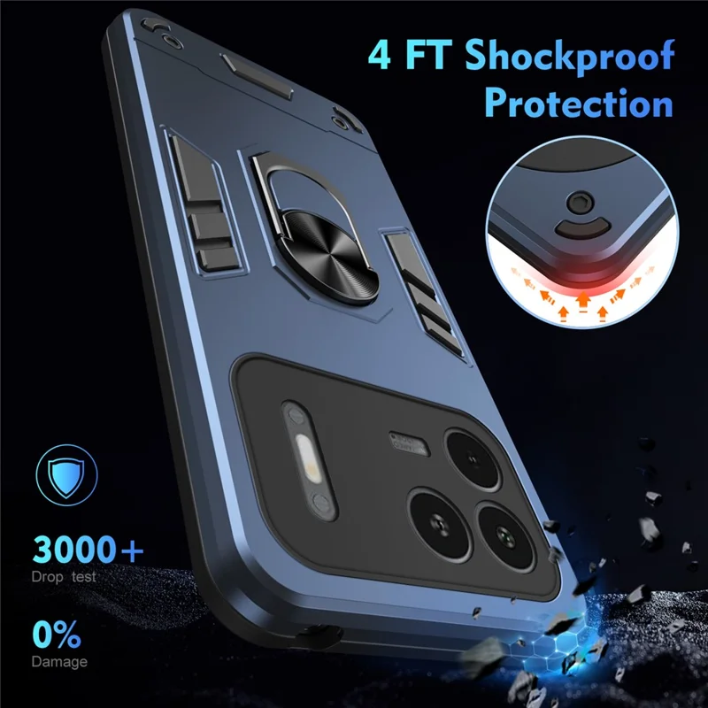 For itel Power 80 Case PC + TPU Drop Defend Phone Cover with Ring Kickstand - Blue
