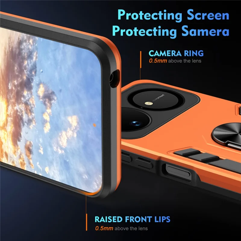 For Huawei nova 16 5G Case PC + TPU Drop Defend Phone Cover with Ring Kickstand - Orange