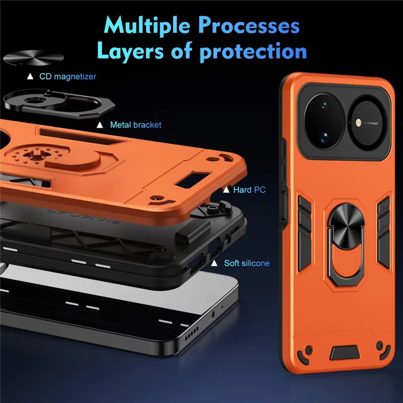 For Huawei nova 16 5G Case PC + TPU Drop Defend Phone Cover with Ring Kickstand - Orange