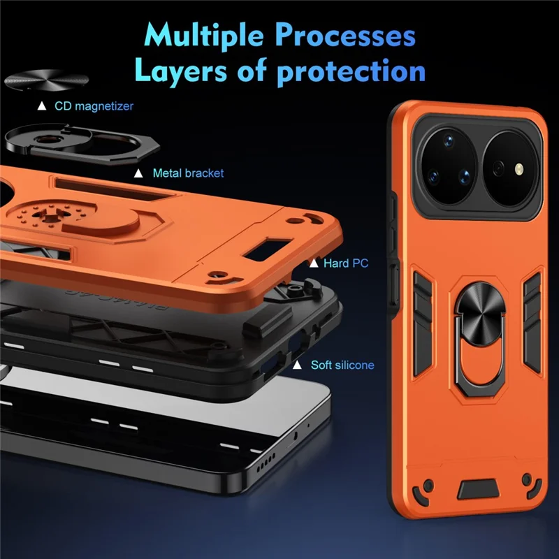 For Huawei nova 16 Pro 5G Case PC + TPU Drop Defend Phone Cover with Ring Kickstand - Orange