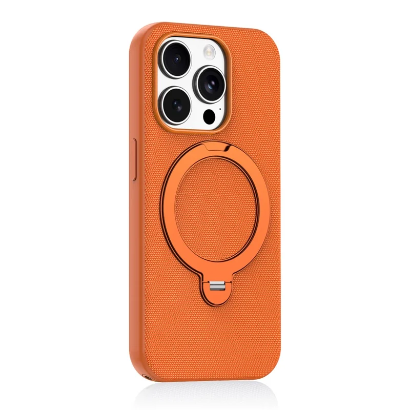 For iPhone 15 Pro Case Magnetic Rotating Kickstand Tech Fabric TPU Protective Cover - Orange