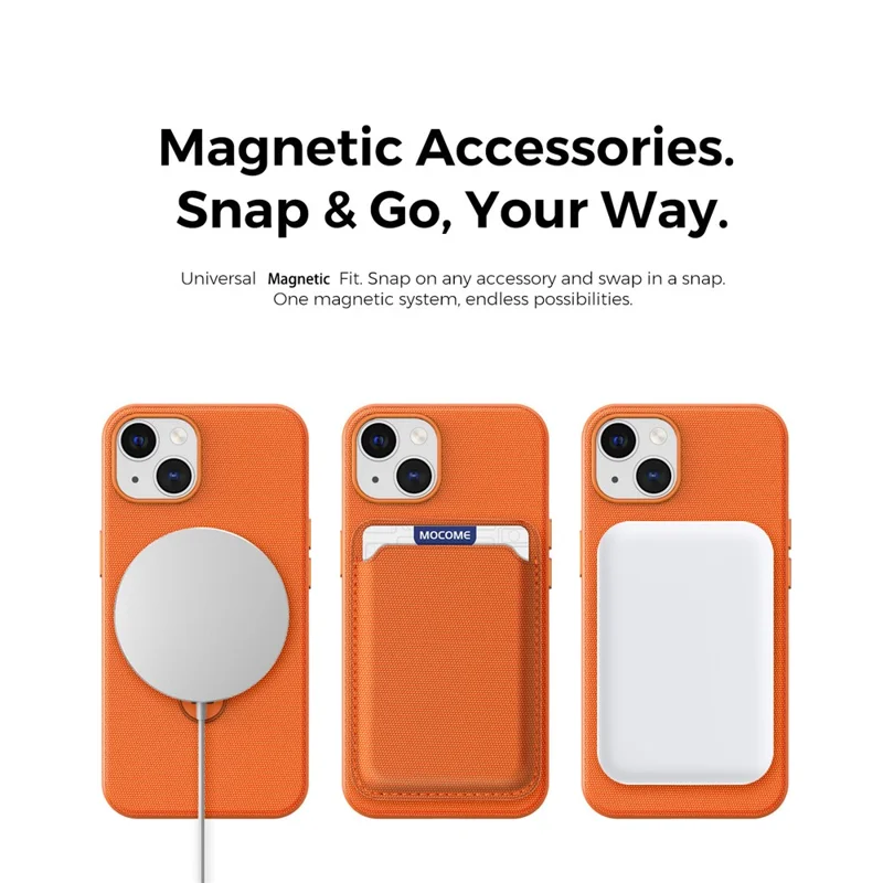 For iPhone 14 / 13 Case Magnetic Rotating Kickstand Tech Fabric TPU Protective Cover - Orange