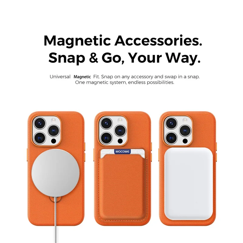 For iPhone 14 Pro Case Magnetic Rotating Kickstand Tech Fabric TPU Protective Cover - Orange