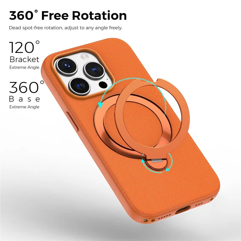 For iPhone 14 Pro Case Magnetic Rotating Kickstand Tech Fabric TPU Protective Cover - Orange