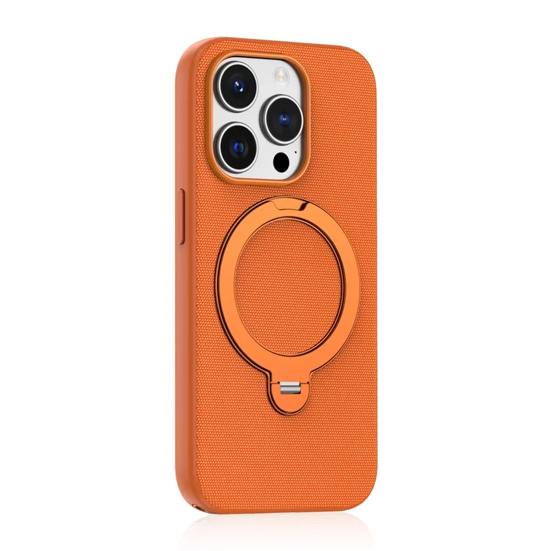 For iPhone 14 Pro Case Magnetic Rotating Kickstand Tech Fabric TPU Protective Cover - Orange