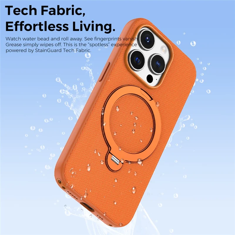 For iPhone 14 Pro Case Magnetic Rotating Kickstand Tech Fabric TPU Protective Cover - Orange