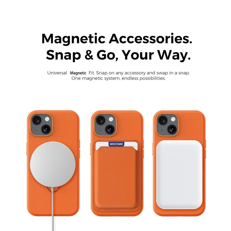 For iPhone 15 Case Magnetic Rotating Kickstand Tech Fabric TPU Protective Cover - Orange