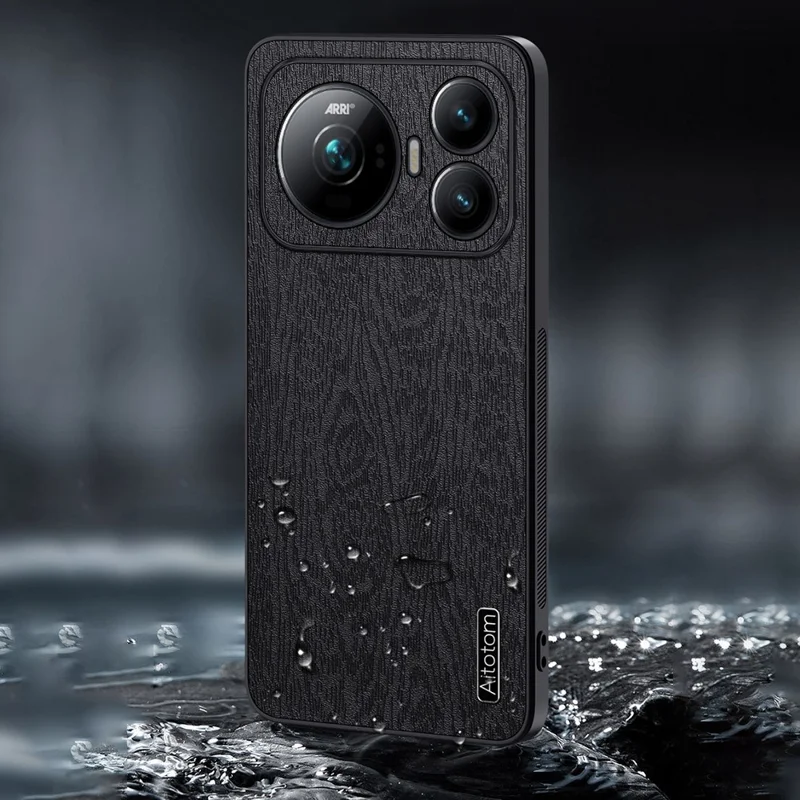 For Honor Magic9 5G Case Wood Texture PU Leather Coated PC TPU Phone Cover - Black