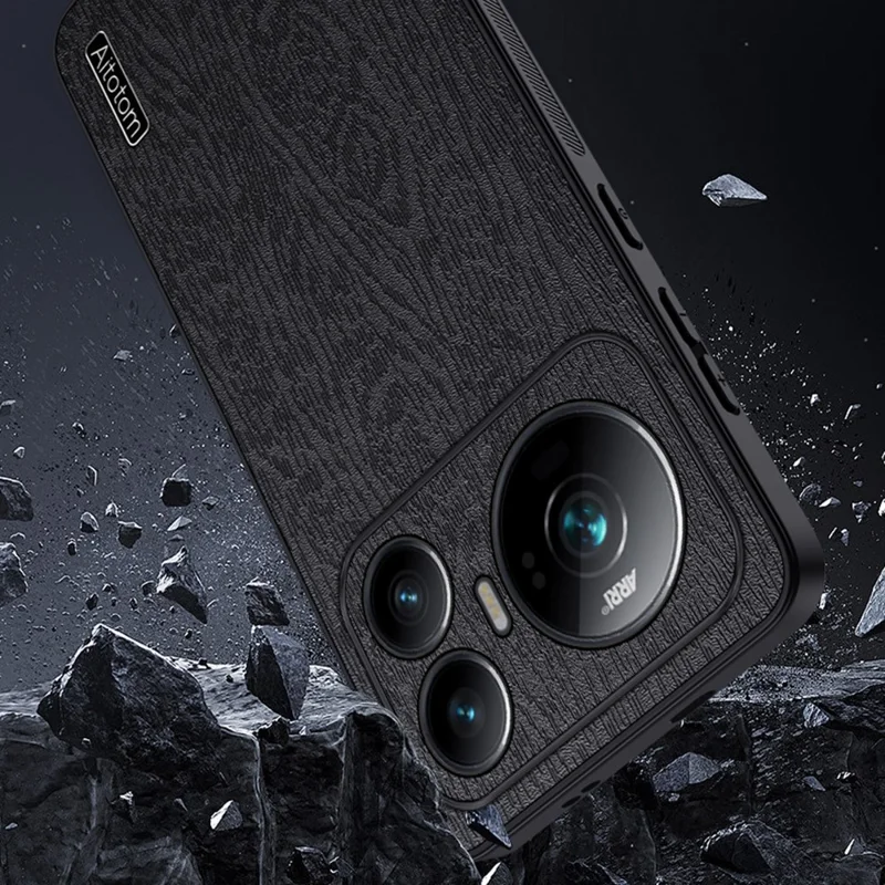For Honor Magic9 5G Case Wood Texture PU Leather Coated PC TPU Phone Cover - Black