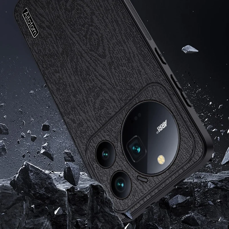 For Honor Magic9 Pro Max 5G Case Wood Texture PU Leather Coated PC TPU Phone Cover - Black
