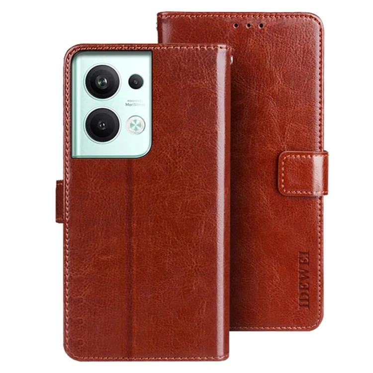 Idewei Для Oppo Reno9 Pro+ 5G Crazy Horse Text Prone Case Cash Swellet Кожа Кожа Folio Flip Cover - Коричневый