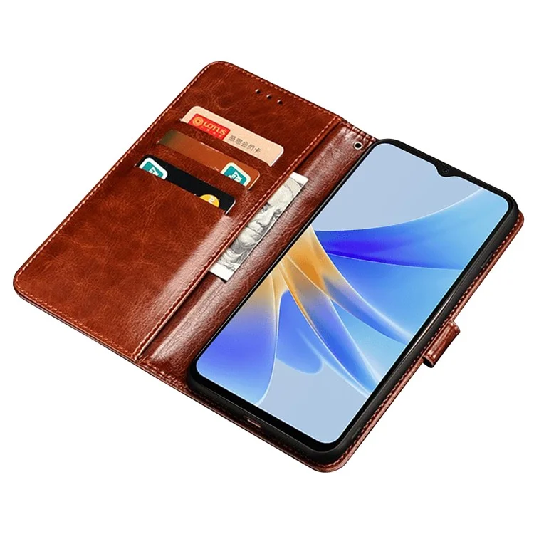Idewei Для Oppo Reno9 Pro+ 5G Crazy Horse Text Prone Case Cash Swellet Кожа Кожа Folio Flip Cover - Коричневый