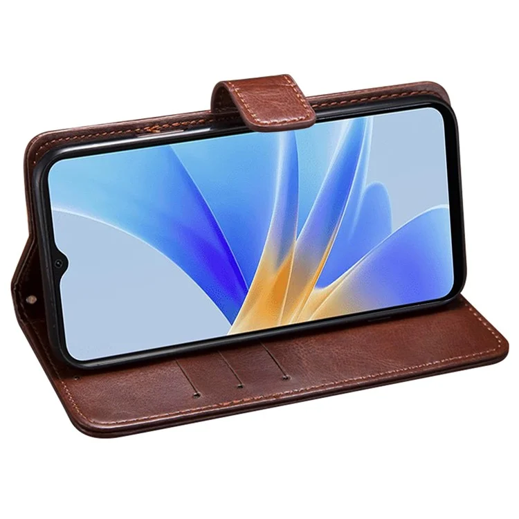 Idewei Для Oppo Reno9 Pro+ 5G Crazy Horse Text Prone Case Cash Swellet Кожа Кожа Folio Flip Cover - Коричневый