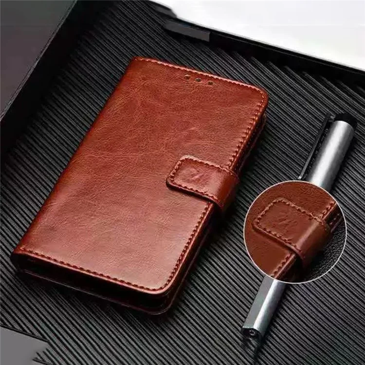 Idewei Для Oppo Reno9 Pro+ 5G Crazy Horse Text Prone Case Cash Swellet Кожа Кожа Folio Flip Cover - Коричневый