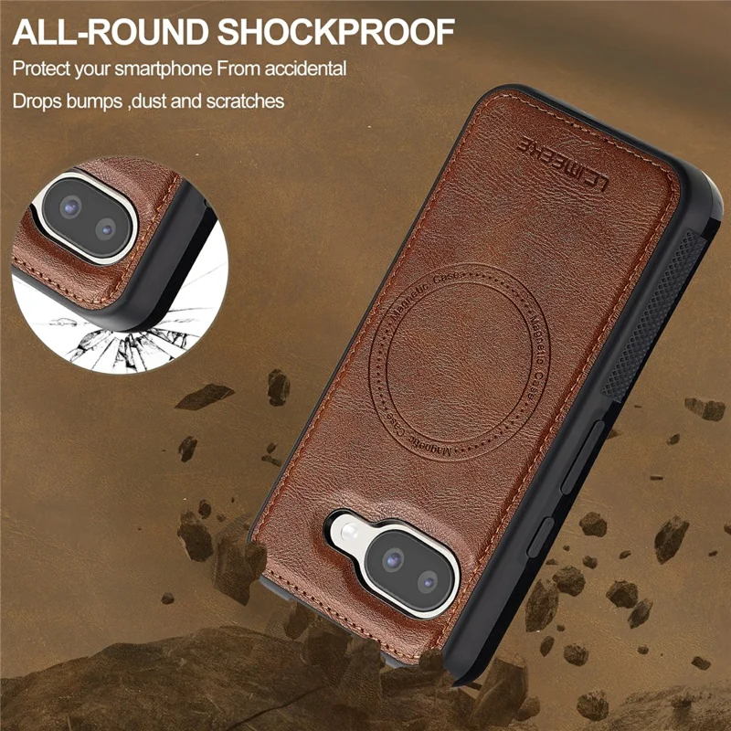 LC.IMEEKE For Google Pixel 11a Magnetic Case Leather+TPU Back Cover - Brown