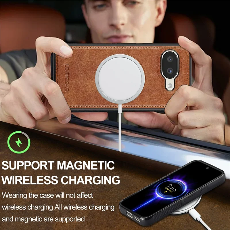 LC.IMEEKE For Google Pixel 11a Magnetic Case Leather+TPU Back Cover - Brown