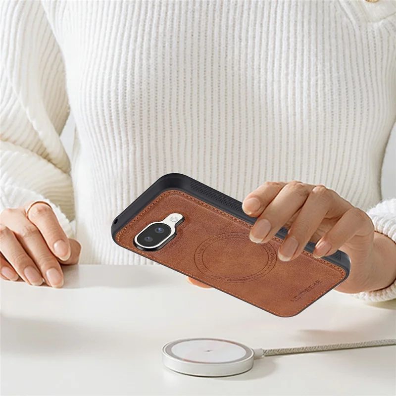 LC.IMEEKE For Google Pixel 11a Magnetic Case Leather+TPU Back Cover - Brown