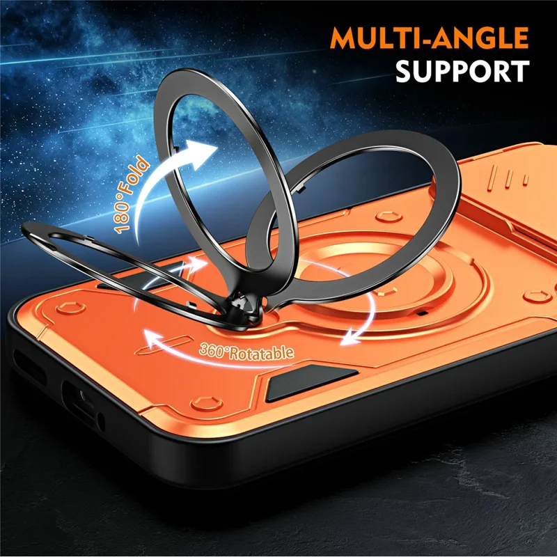 For Huawei nova 16 5G Case with Slide Lens Cover Rotatable Kickstand Shockproof TPU + PC Phone Shell - Orange