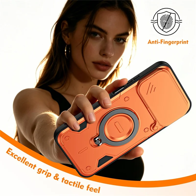 For Huawei nova 16 5G Case with Slide Lens Cover Rotatable Kickstand Shockproof TPU + PC Phone Shell - Orange