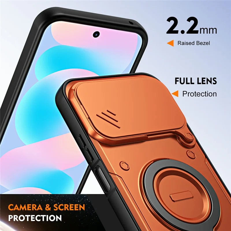For Huawei nova 16 5G Case with Slide Lens Cover Rotatable Kickstand Shockproof TPU + PC Phone Shell - Orange