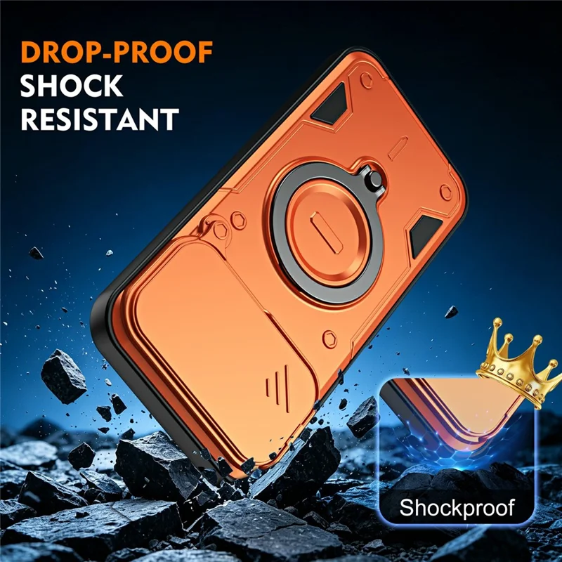 For Huawei nova 16 5G Case with Slide Lens Cover Rotatable Kickstand Shockproof TPU + PC Phone Shell - Orange