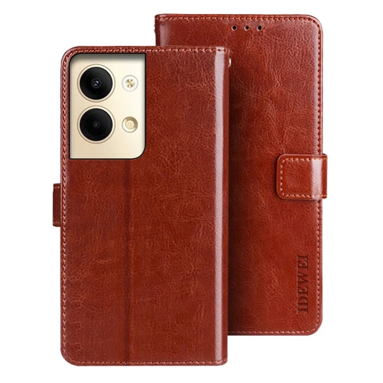 Idewei Para Oppo Reno9 Pro 5G / Reno9 5G Crazy Horse Texture PU Teléfono Pulo Corta Antia Constrach - Marrón