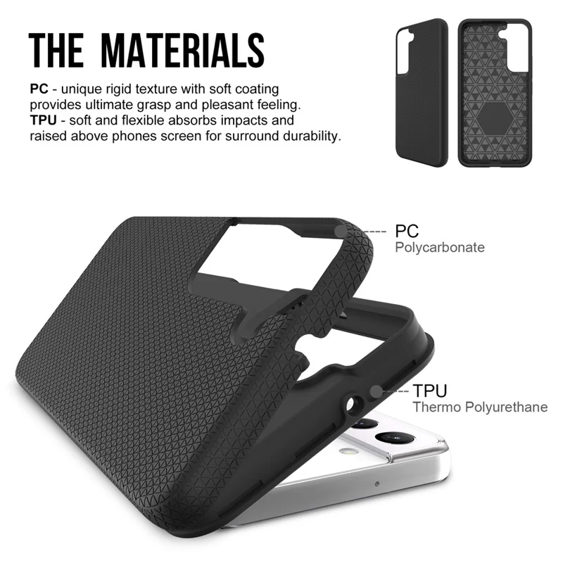 Para Samsung Galaxy S22 5G Triangle Military Grade Drop-proof TPU+PC Hybrid Case Back Cover - Preto