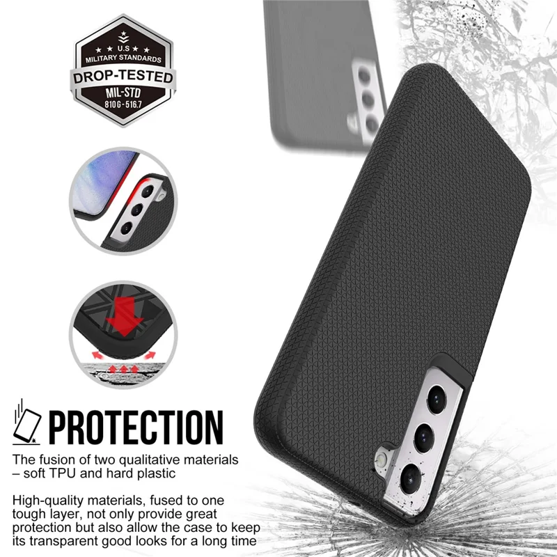 Para Samsung Galaxy S22 5G Triangle Military Grade Drop-proof TPU+PC Hybrid Case Back Cover - Preto