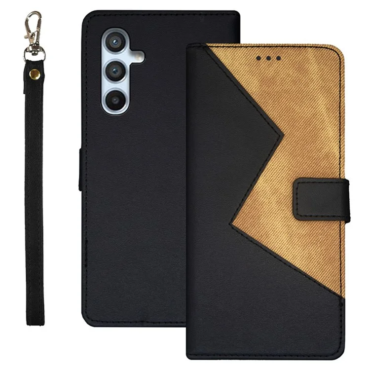 IDEWEI For Samsung Galaxy A54 5G Shockproof Color Splicing Leather Magnetic Phone Case Card Holder with Wrist Strap - Black