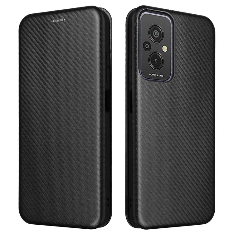 Para Xiaomi Redmi 11 Prime 4G Textura de Fibra de Carbono Magnética Couro PU Anti-arranhão Caixa Caixa Caixa de Capa Stand Tampa Celular Tampa - Preto
