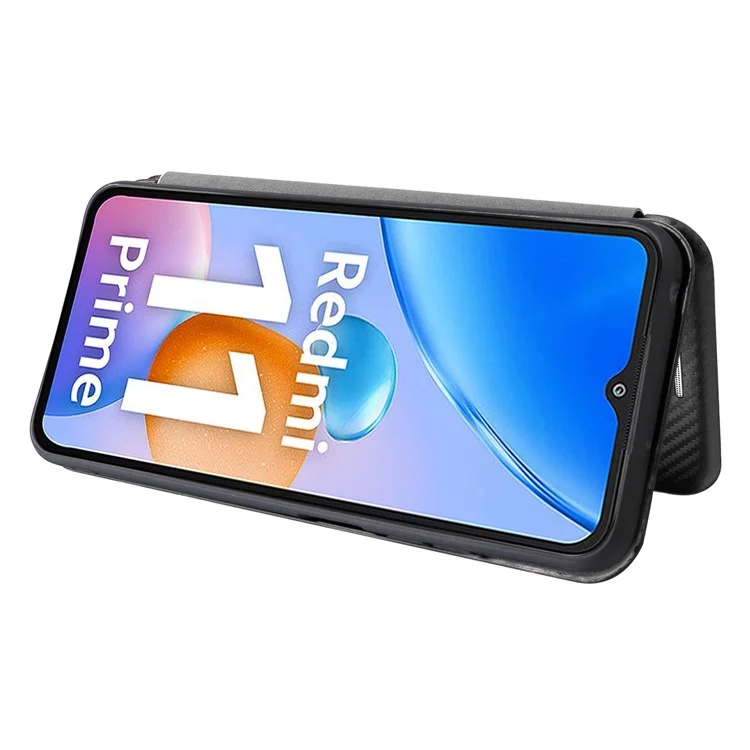 Para Xiaomi Redmi 11 Prime 4G Textura de Fibra de Carbono Magnética Couro PU Anti-arranhão Caixa Caixa Caixa de Capa Stand Tampa Celular Tampa - Preto