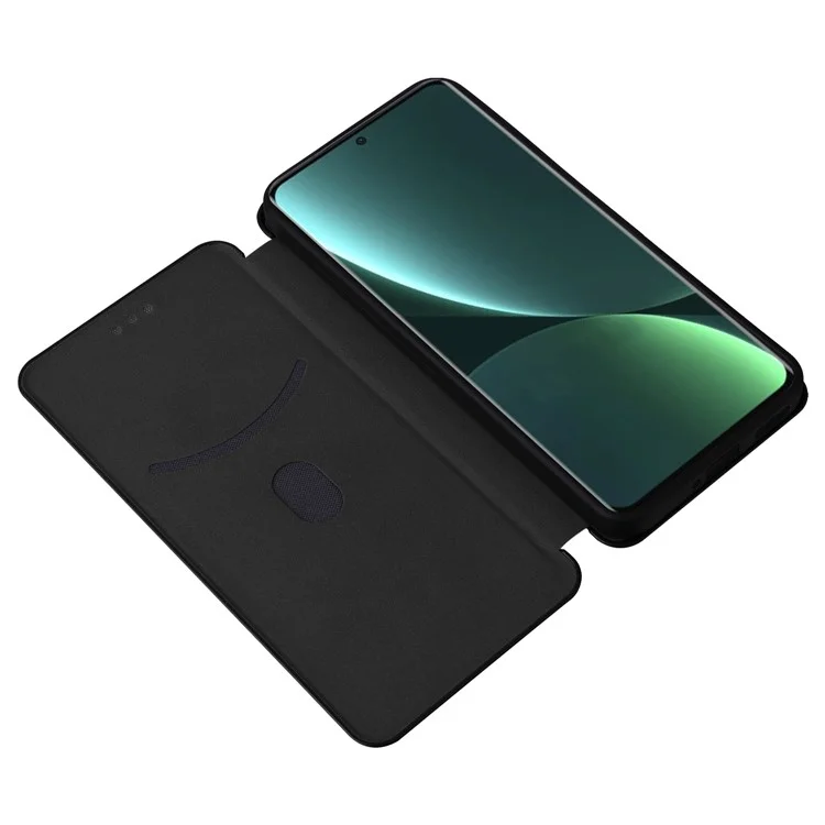 Shockproof Mobile Phone Cover For Xiaomi 13 5G Carbon Fiber Texture Magnetic PU Leather Anti-scratch Phone Case Card Slot Stand - Black