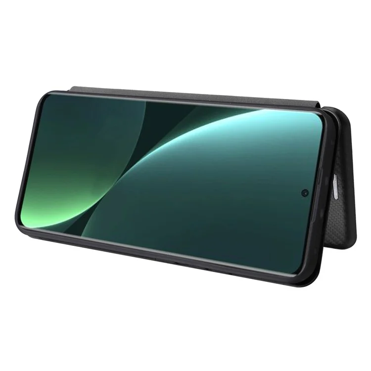 Shockproof Mobile Phone Cover For Xiaomi 13 5G Carbon Fiber Texture Magnetic PU Leather Anti-scratch Phone Case Card Slot Stand - Black