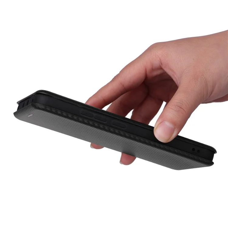 Shockproof Mobile Phone Cover For Xiaomi 13 5G Carbon Fiber Texture Magnetic PU Leather Anti-scratch Phone Case Card Slot Stand - Black